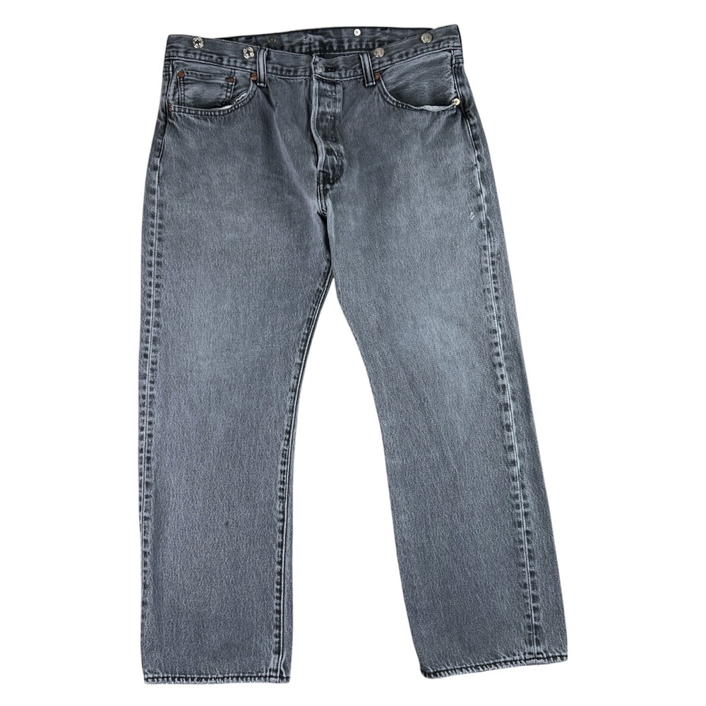 Levi's 501 Original Fit Jeans Mens 36x28 Gray Straight Leg Button Fly‎ Suspender